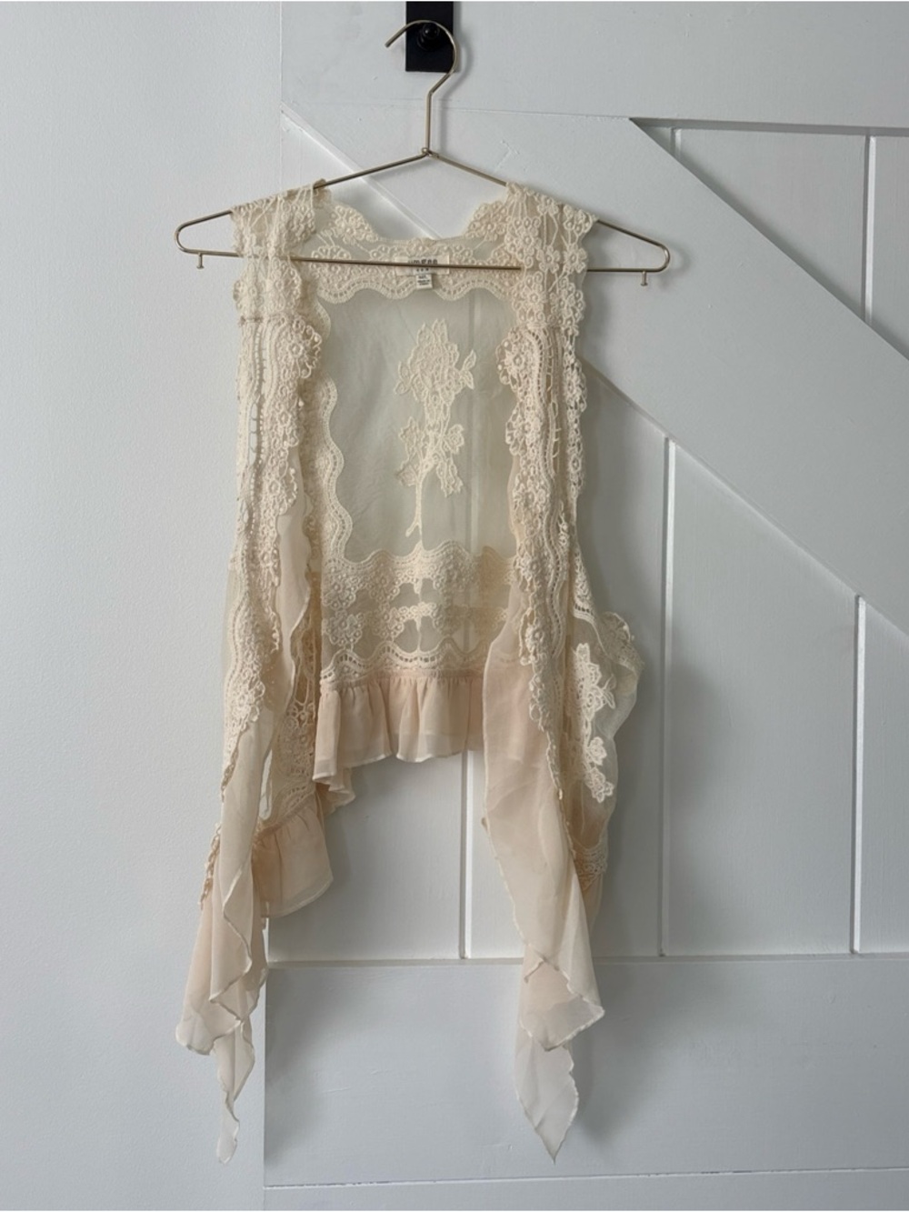 Umgee Lace Crochet Vest Open Front Sheer Bohemian Festival Whimsical M/L
